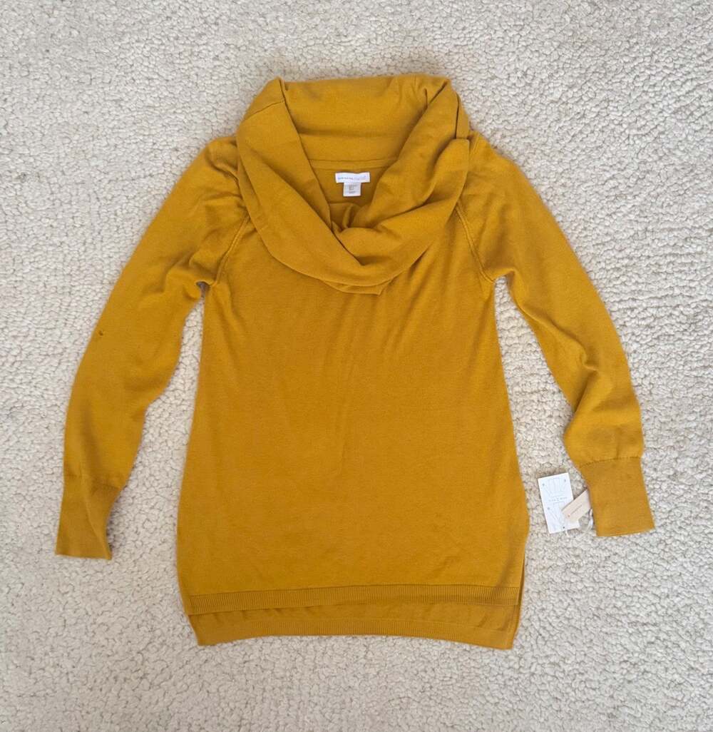 Shrinking Violet Mustard Cowl Neck Off Shoulder Sweater Tunic L NWT